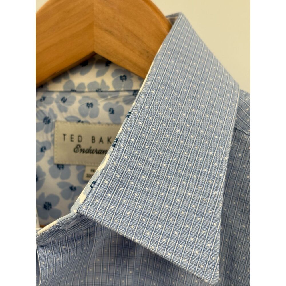 Ted Baker Button Down Shirt Men 16 32/33 Blue Geometric Flip Cuff Long Sleeve